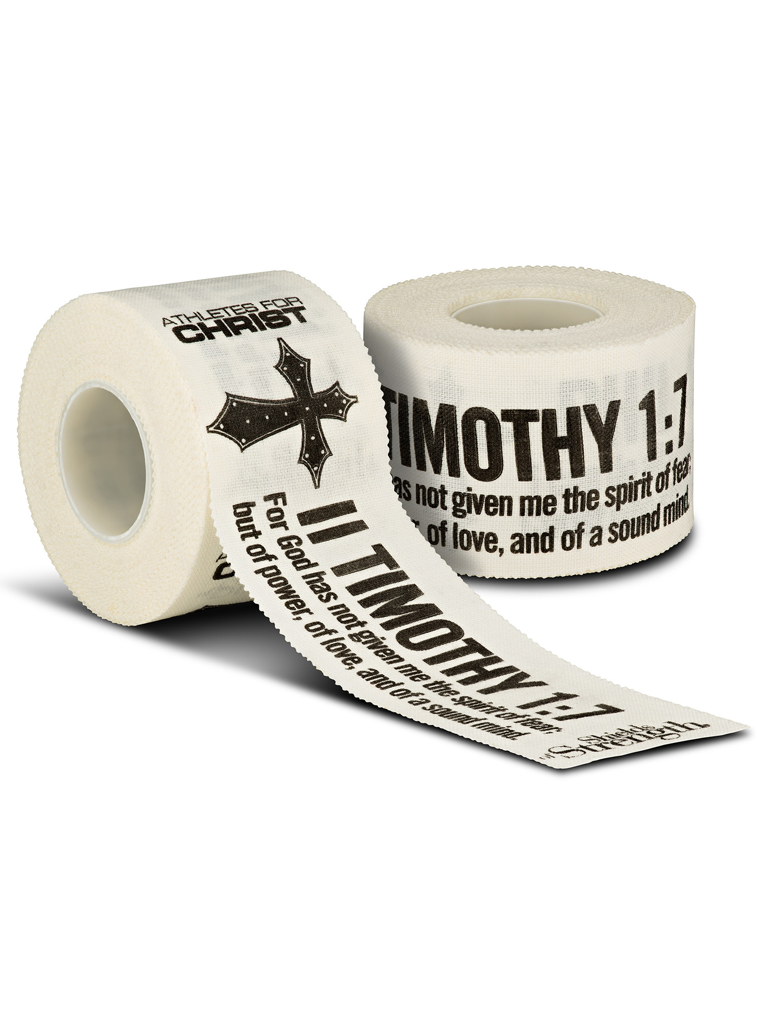 White Athletic Tape-II Timothy 1:7/Phil 4:13 in Black